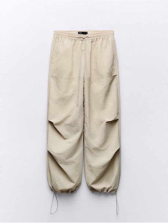 Zara Pants - Zara Beige Wide Leg Drawstring Parachute Pants - XS NWT